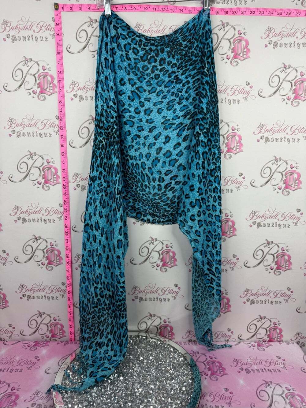 Penningtons scarf wrap skirt ect Turquoise Blue Leopard Print Scarf Wrap